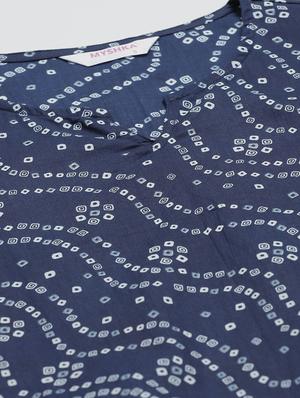 dark blue cotton straight ethnic dress - 17470150 - Standard Image - 4