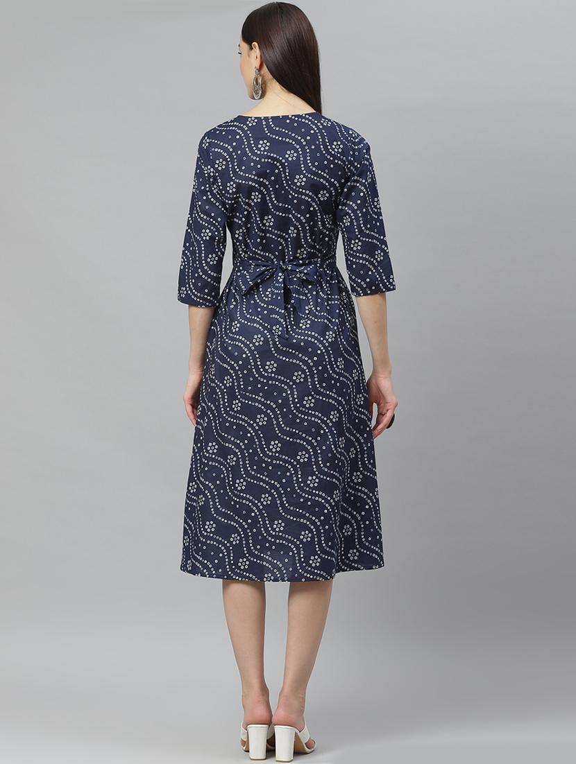 dark blue cotton straight ethnic dress - 17470150 - Zoom Image - 3
