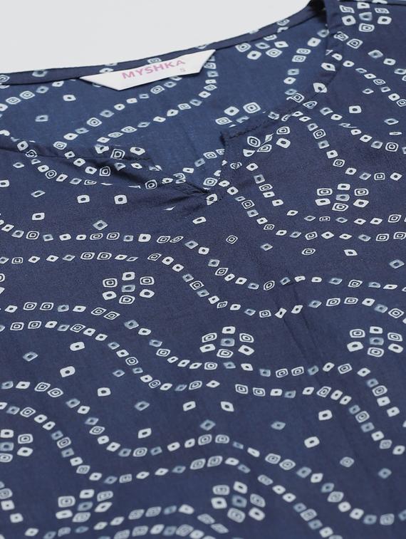 dark blue cotton straight ethnic dress - 17470150 - Zoom Image - 4