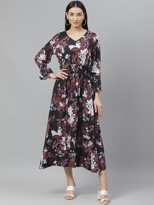 smocked waist floral flared dress - 17470155 - Standard Image - 1