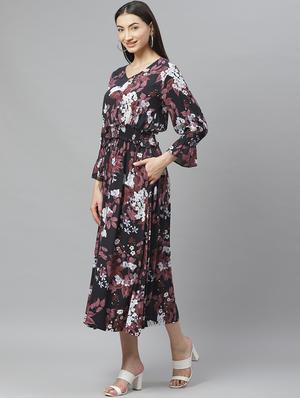 smocked waist floral flared dress - 17470155 - Standard Image - 2