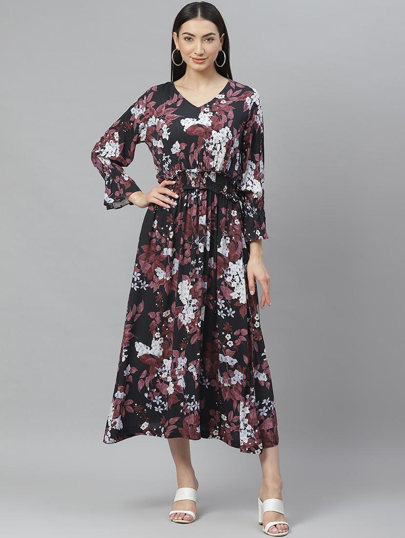 smocked waist floral flared dress - 17470155 - Zoom Image - 1