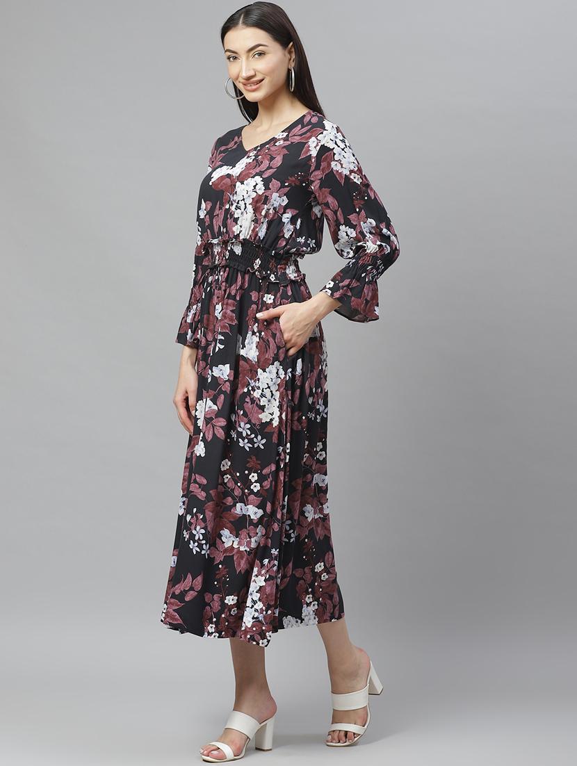 smocked waist floral flared dress - 17470155 - Zoom Image - 2