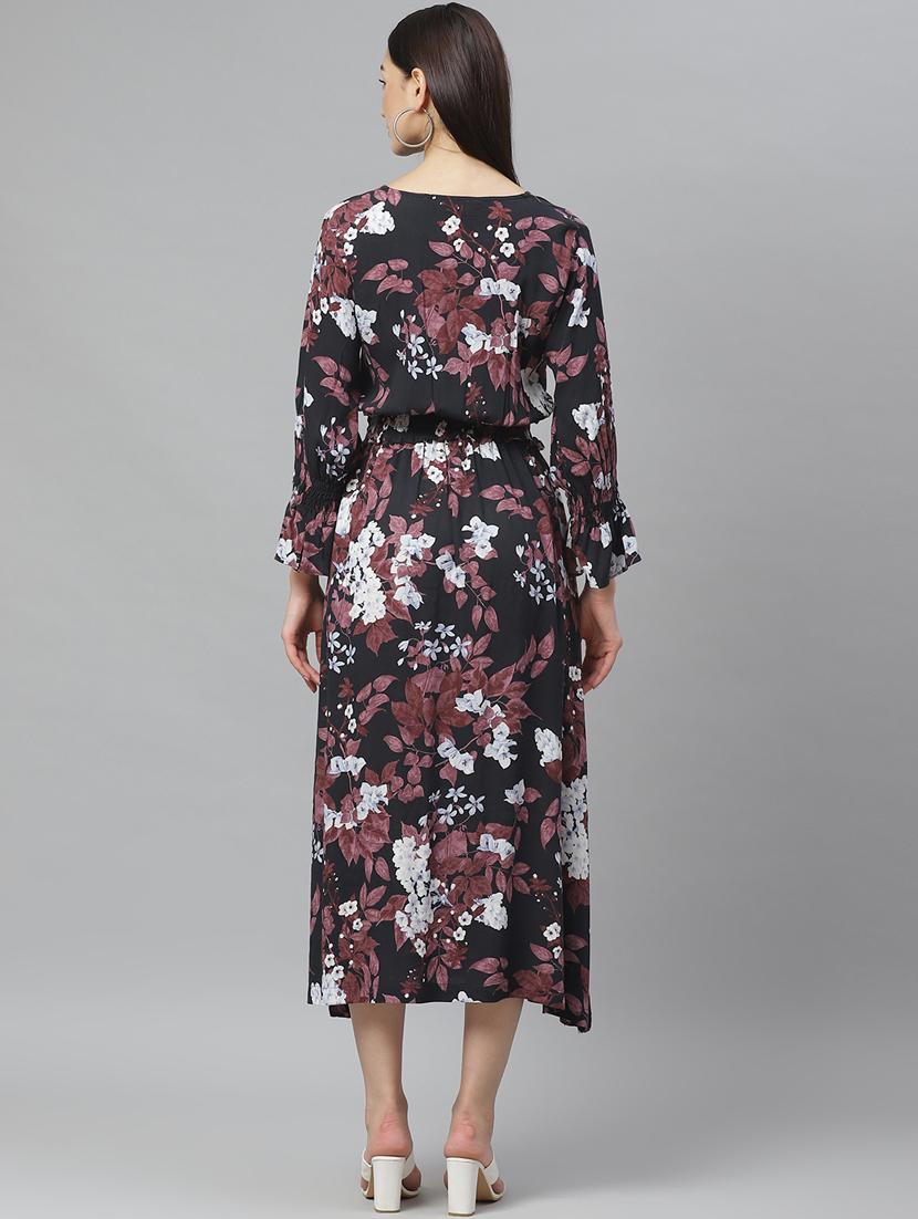 smocked waist floral flared dress - 17470155 - Zoom Image - 3