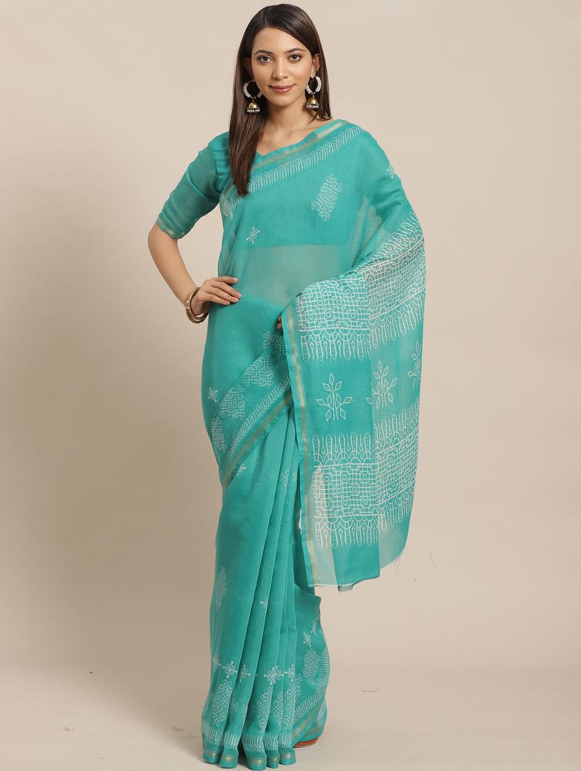 geometric printed saree with blouse - 17470500 - Zoom Image - 1