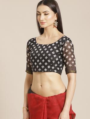 geometric printed saree with blouse - 17470501 - Standard Image - 3