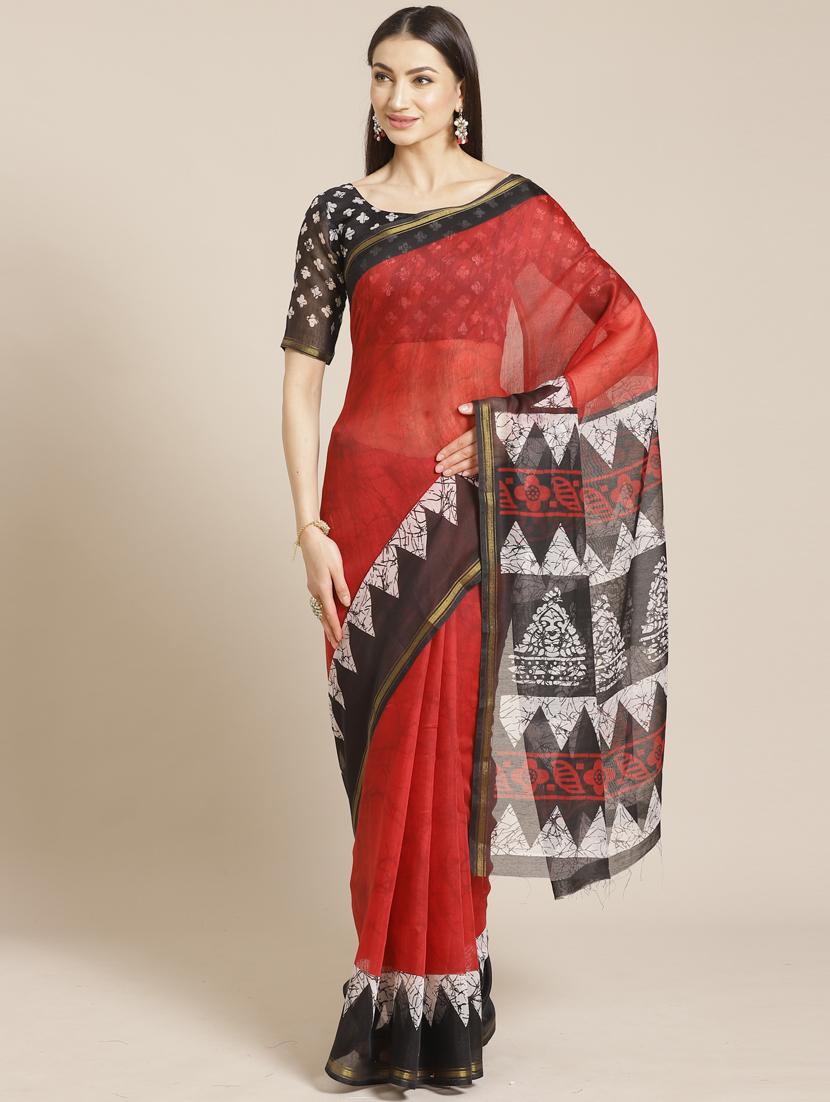 geometric printed saree with blouse - 17470501 - Zoom Image - 1