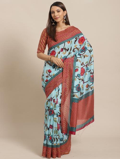 floral printed saree with blouse - 17470509 - Standard Image - 1