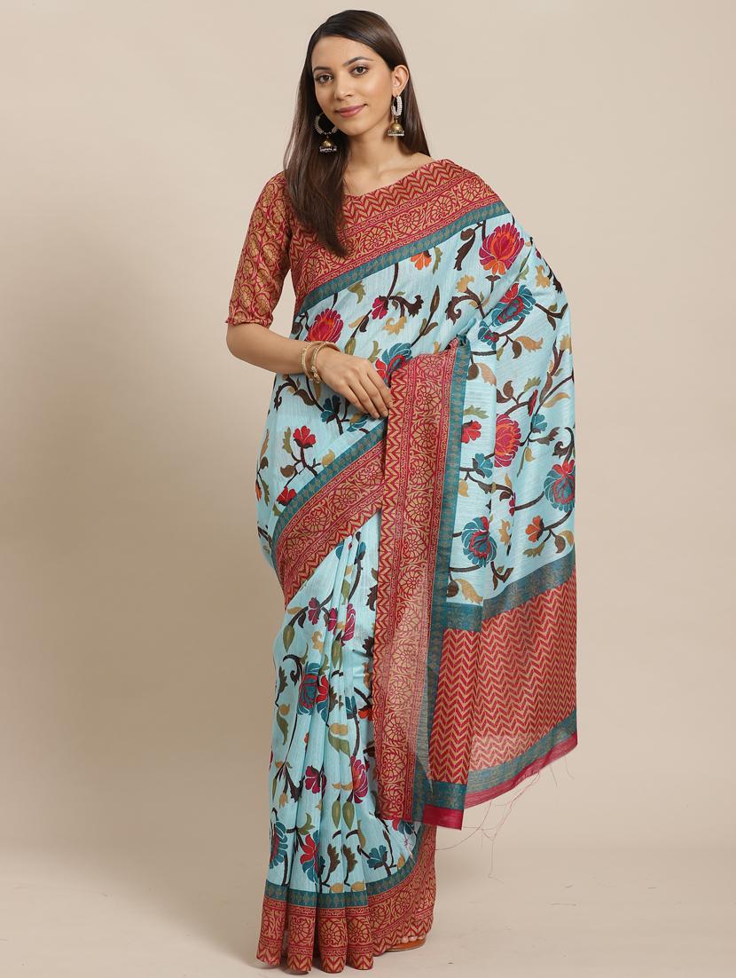 floral printed saree with blouse - 17470509 - Zoom Image - 1