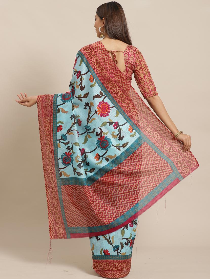 floral printed saree with blouse - 17470509 - Zoom Image - 2