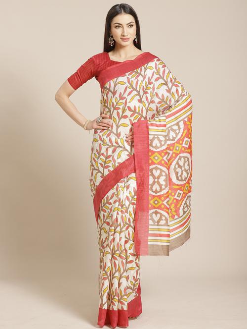 floral printed saree with blouse - 17470510 - Standard Image - 1