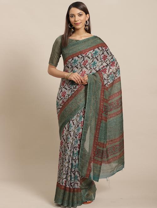 floral printed saree with blouse - 17470512 - Standard Image - 1
