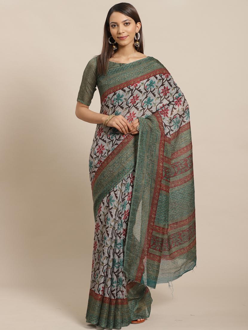 floral printed saree with blouse - 17470512 - Zoom Image - 1