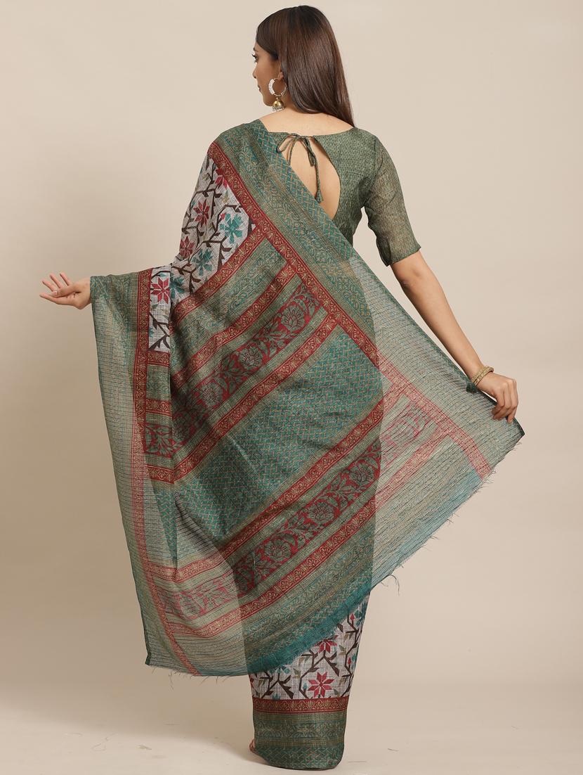 floral printed saree with blouse - 17470512 - Zoom Image - 2