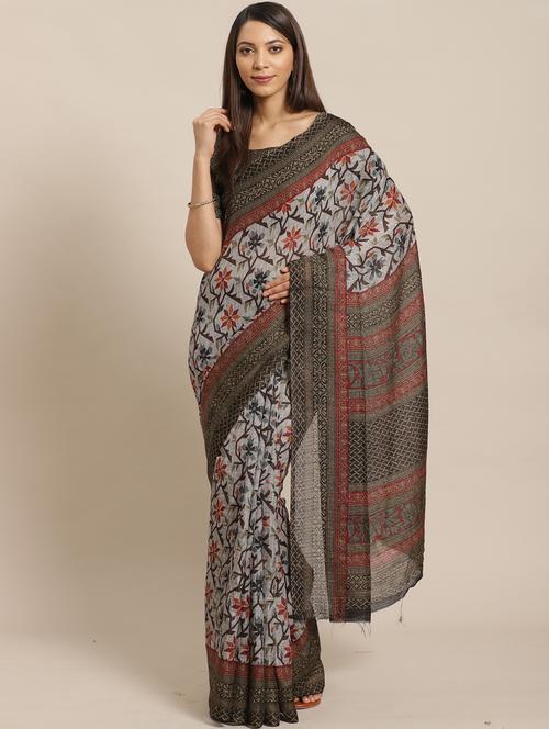 floral printed saree with blouse - 17470513 - Standard Image - 1