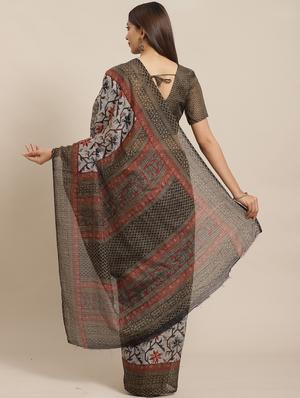 floral printed saree with blouse - 17470513 - Standard Image - 2
