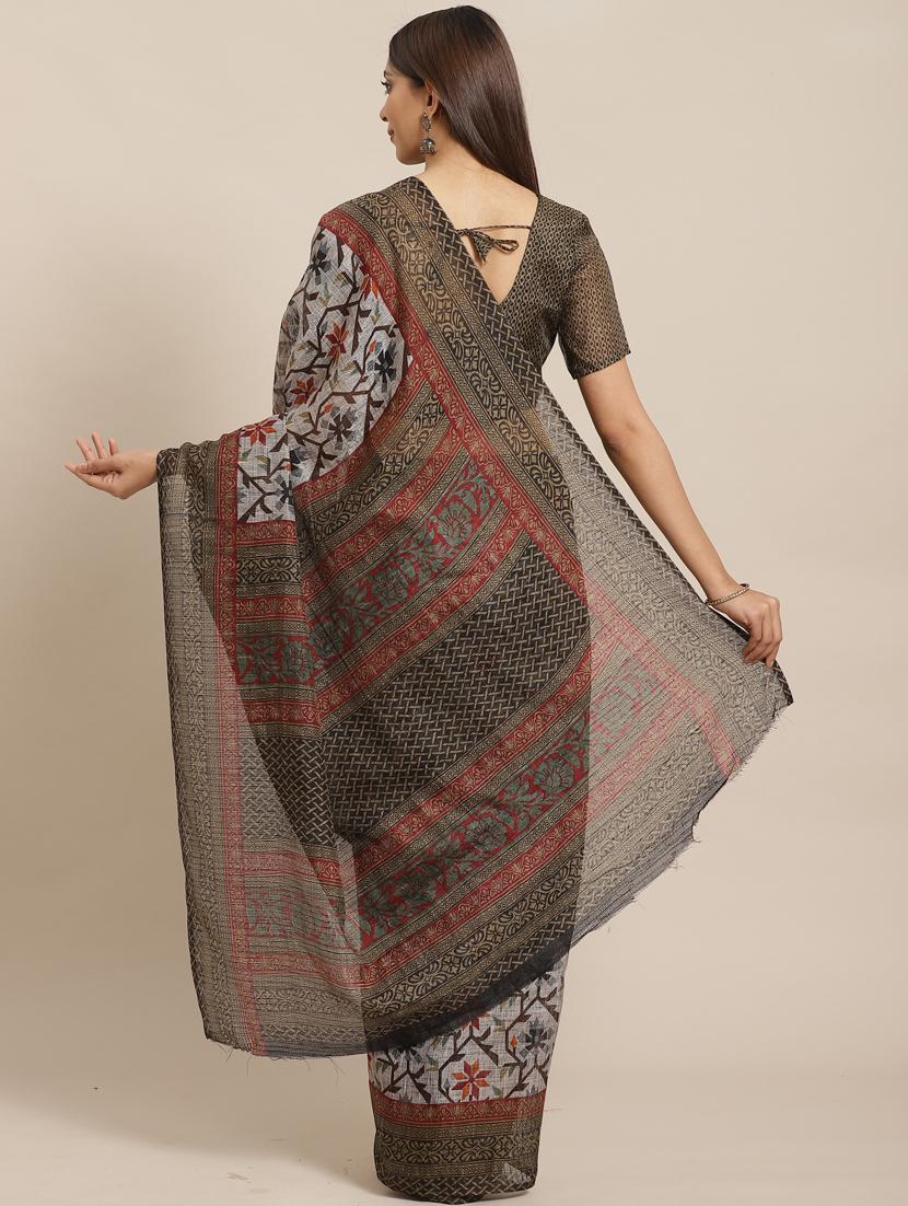 floral printed saree with blouse - 17470513 - Zoom Image - 2