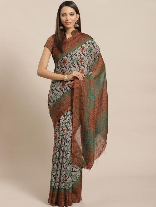 floral printed saree with blouse - 17470514 - Standard Image - 1