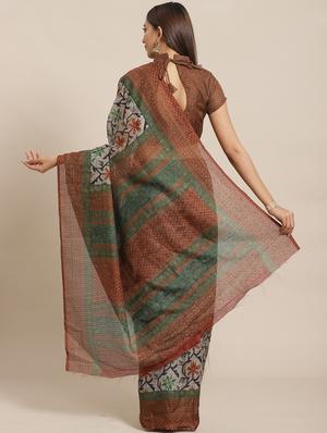 floral printed saree with blouse - 17470514 - Standard Image - 2