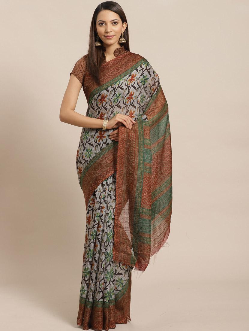 floral printed saree with blouse - 17470514 - Zoom Image - 1