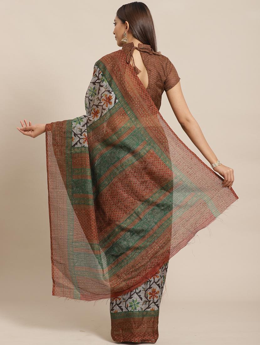 floral printed saree with blouse - 17470514 - Zoom Image - 2