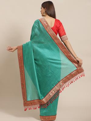 solid bordered saree with blouse - 17470525 - Standard Image - 2