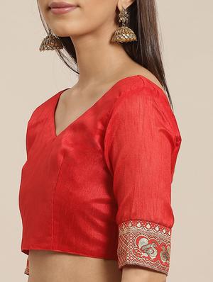 solid bordered saree with blouse - 17470525 - Standard Image - 3