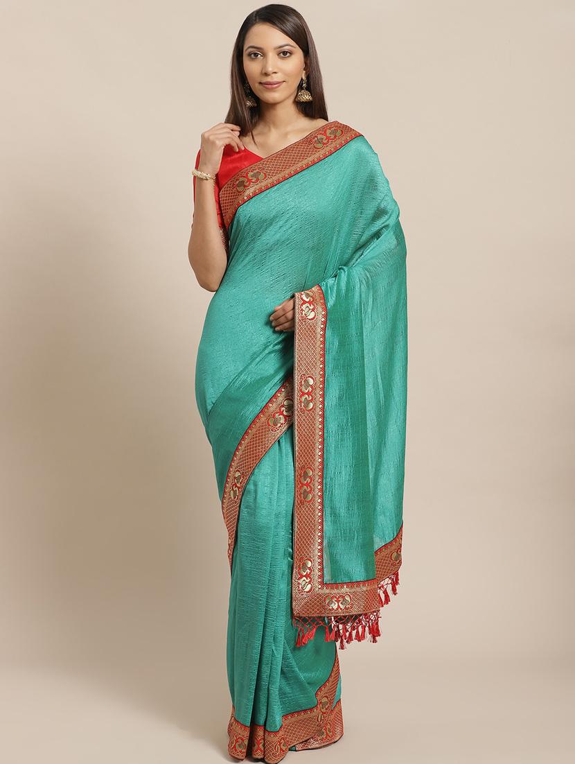 solid bordered saree with blouse - 17470525 - Zoom Image - 1