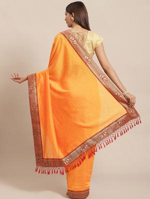 solid bordered saree with blouse - 17470529 - Standard Image - 2