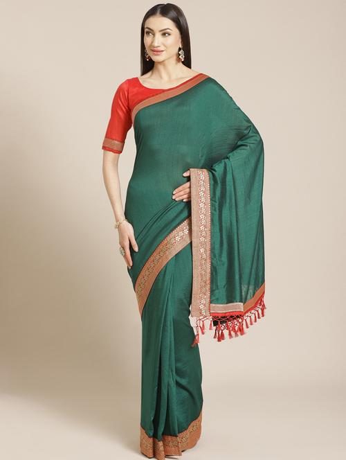 solid bordered saree with blouse - 17470531 - Standard Image - 1