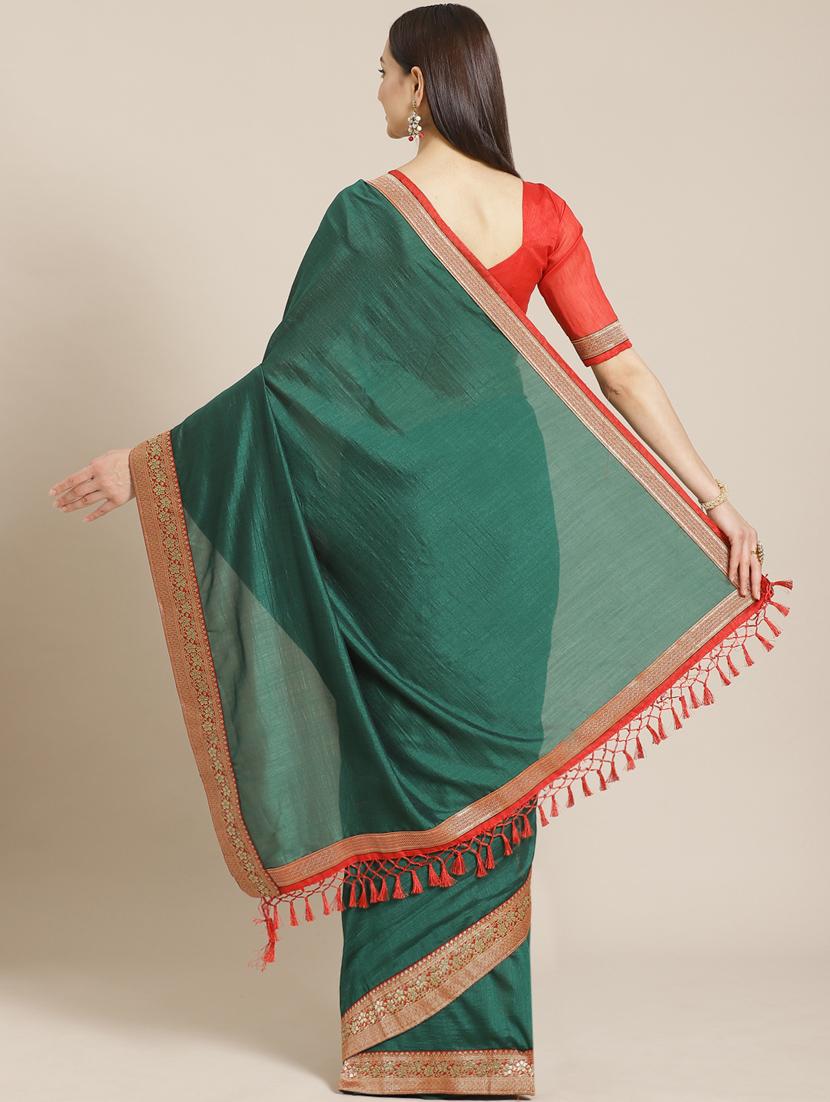 solid bordered saree with blouse - 17470531 - Zoom Image - 2