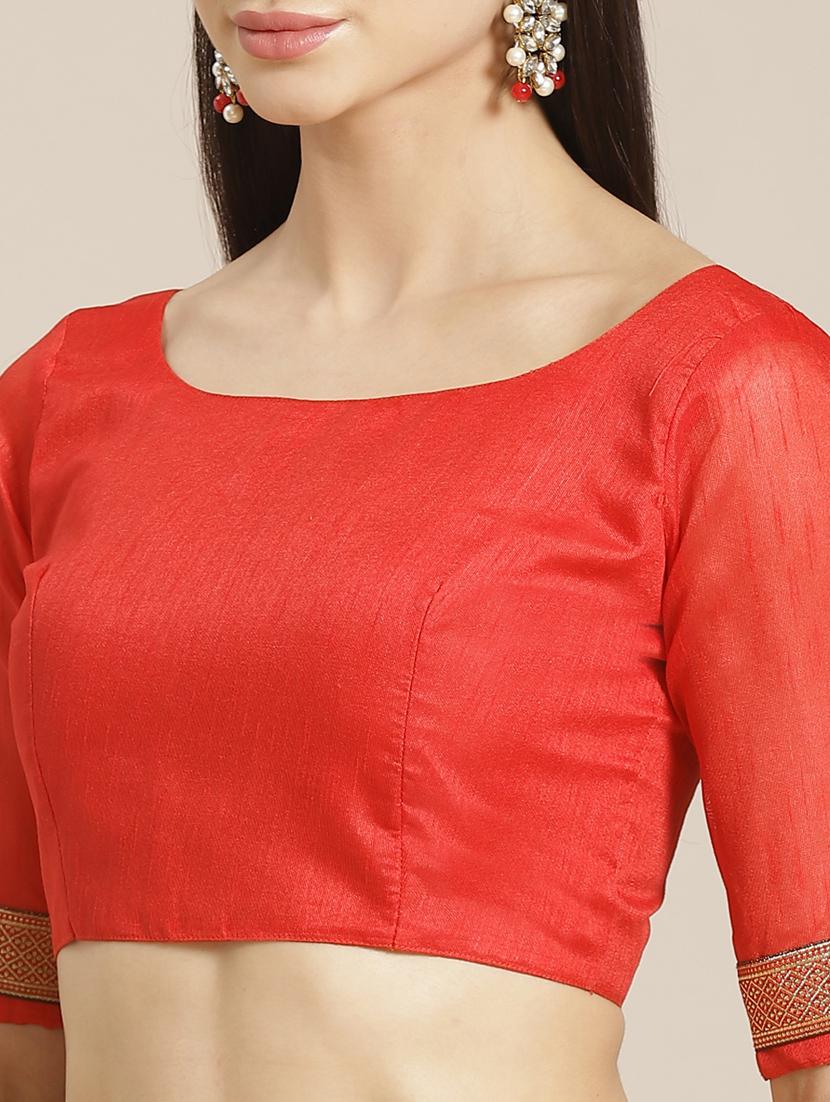 solid bordered saree with blouse - 17470531 - Zoom Image - 3