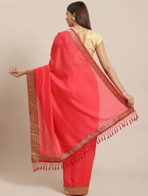solid bordered saree with blouse - 17470532 - Standard Image - 2