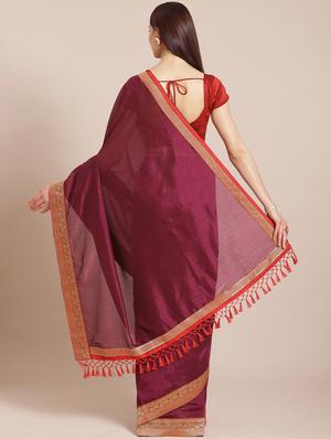solid bordered saree with blouse - 17470535 - Standard Image - 2