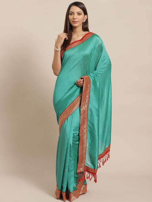 solid bordered saree with blouse - 17470538 - Standard Image - 1