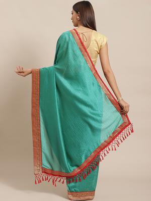 solid bordered saree with blouse - 17470538 - Standard Image - 2