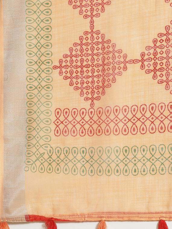 geometric printed saree with blouse - 17470540 - Zoom Image - 4