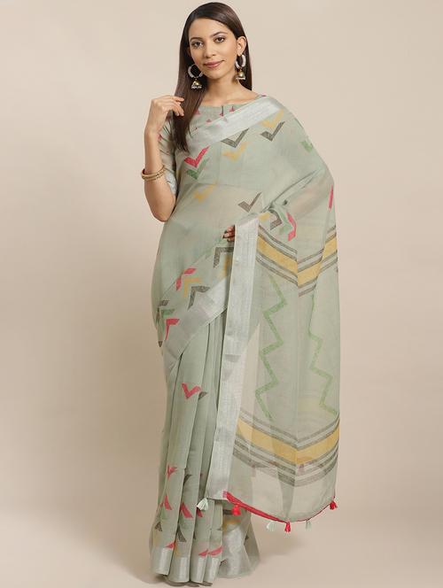 geometric printed saree with blouse - 17470544 - Standard Image - 1