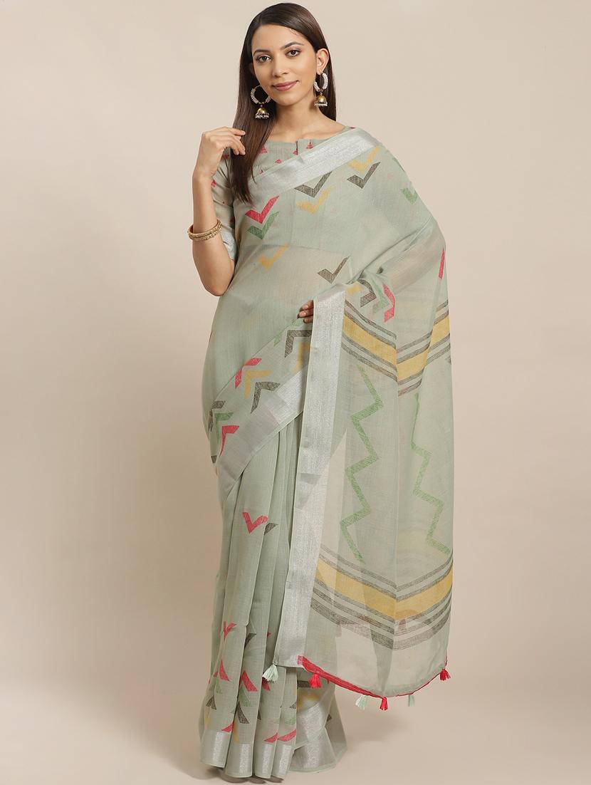 geometric printed saree with blouse - 17470544 - Zoom Image - 1