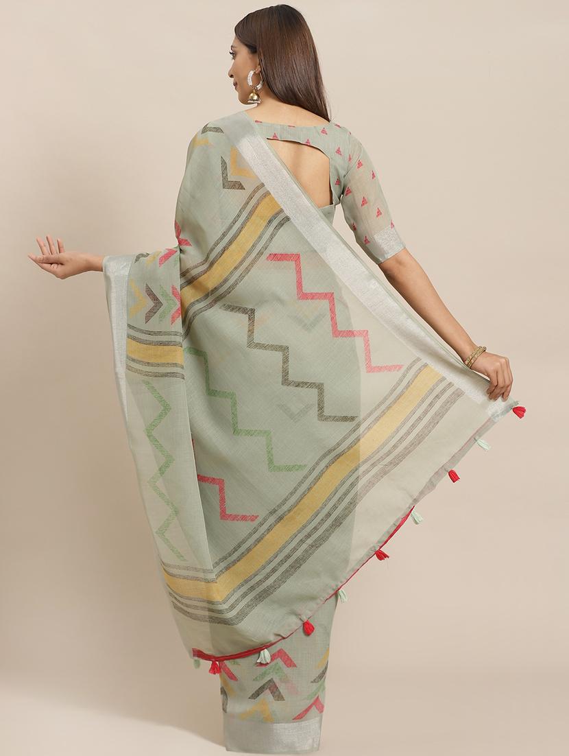 geometric printed saree with blouse - 17470544 - Zoom Image - 2