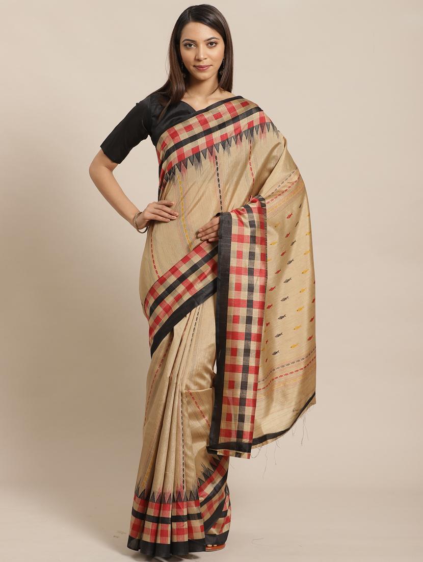 striped printed saree with blouse - 17470551 - Zoom Image - 1