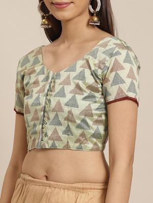 geometric printed saree with blouse - 17470572 - Standard Image - 3