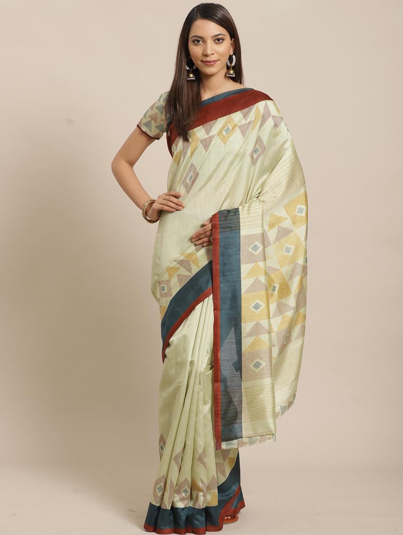 geometric printed saree with blouse - 17470572 - Zoom Image - 1