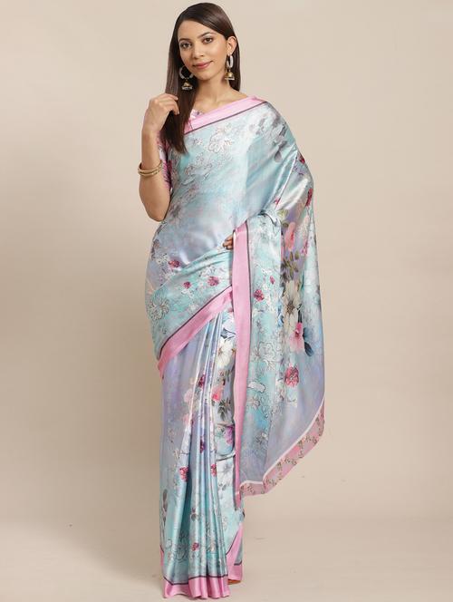 floral printed saree with blouse - 17470576 - Standard Image - 1