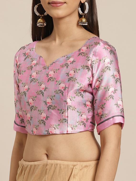 floral printed saree with blouse - 17470576 - Zoom Image - 3