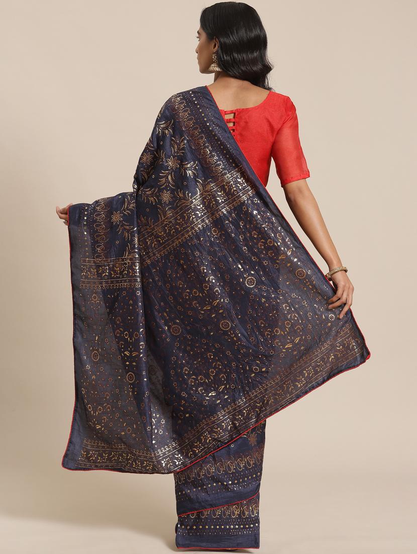 floral printed saree with blouse - 17470615 - Zoom Image - 2