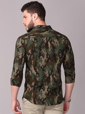 olive green camouflage print casual shirt - 17470682 - Standard Image - 3