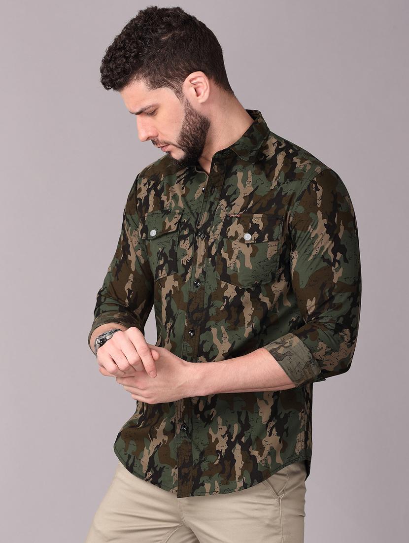 olive green camouflage print casual shirt - 17470682 - Zoom Image - 2