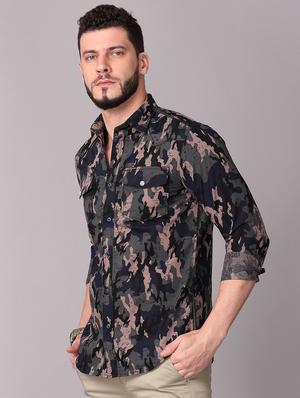 olive green camouflage print casual shirt - 17470683 - Standard Image - 2