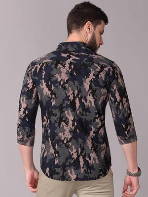 olive green camouflage print casual shirt - 17470683 - Standard Image - 3